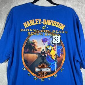 Harley Davidson Shirt Mens Size 2XL Blue Graphic Panama‎ City Beach Shack Biker